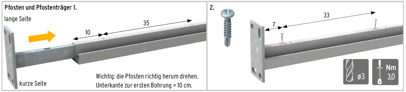 Pfostenträger zum Aufschrauben für ALUCOM® System-Klemmpfosten